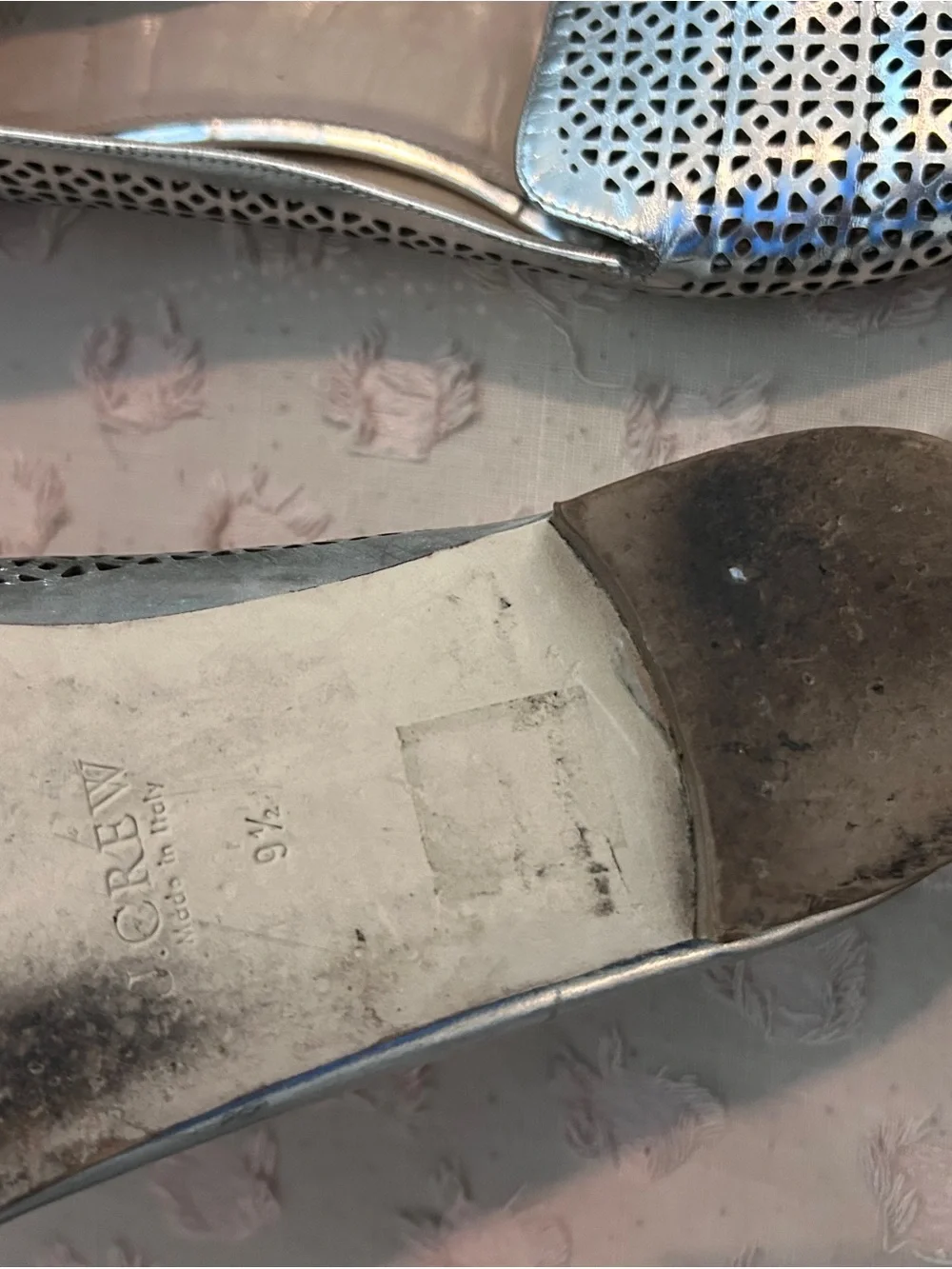 J. Crew Metallic Silver Laser-Cut Leather Flats